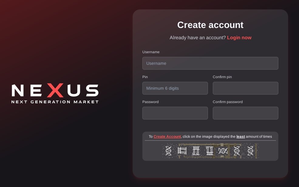 Nexus Market Account Creation and Visual Captcha Verification